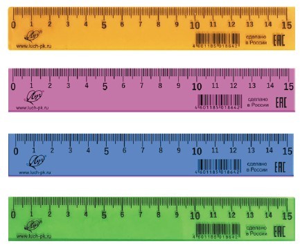 Линейка 15 см, прозрачная, тонированная ассорти