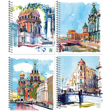Тетрадь А5 48л кл. гребень Полином "Питерские скетчи", БЕЗ ПОЛЕЙ