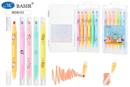 Маркеры-текстовыделители стираемые: двусторонние, одна для маркировки, другая для стирания  Набор 6 штук