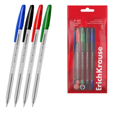 Набор из 8 ручек шариковых ErichKrause R-301 Stick Classic 1.0, цвет чернил: синий - 5, черный -1, к