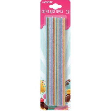 Свечи для торта Glitter, 16шт с блестками 16,5*0,27см