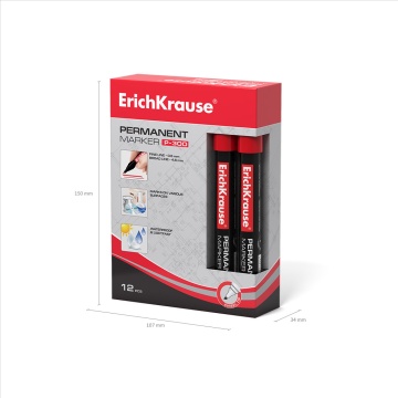Перманентный маркер ErichKrause P-300, цвет чернил красный (в коробке по 12 шт.)