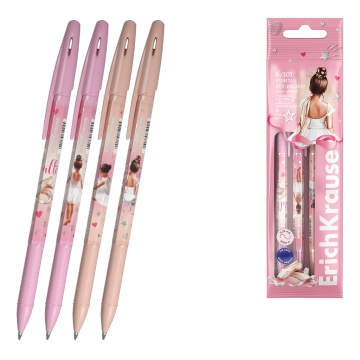 Набор из 4 ручек шариковых ErichKrause R-301 Stick&Grip Pointes 0.7, цвет чернил синий (в пакете)