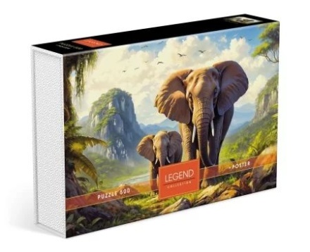 Пазлы  500 элементов  480*330мм. "LEGEND. Жизнь слонов" + постер, в подар.уп-ке