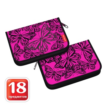 Пенал-книжка с наполнением ErichKrause 135x205x30мм Velvet Butterflies