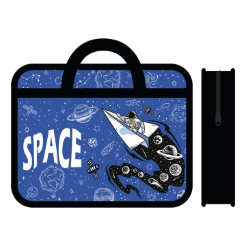 Папка А4 (330*260*75) с ручками, молния, пластик "Космос"