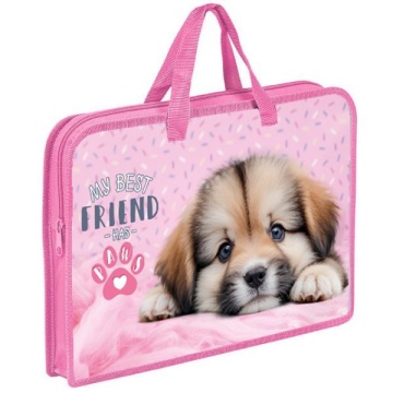 Папка А4 (340*245*40) с ручками, молния, пластик "Щенок Лапка"