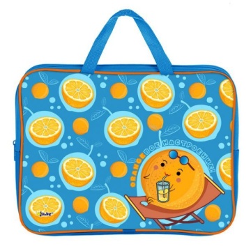 Папка А4 (350*265*75) с ручками, молния, ткань "Весёлый апельсин"