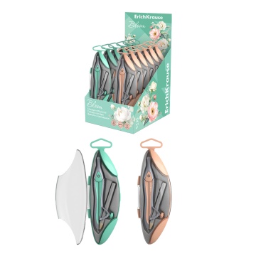 Циркуль металлический ErichKrause Pastel Bloom, 125мм, с карандашом, пенал, ассорти (в коробке-диспл