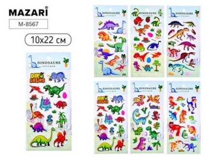 Наклейки декоративные ДИНОЗАВРЫ, 10*22 см, 6 дизайнов