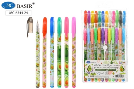 Ручки гелевые. "АВОКАДО". Набор 24 цв. Ароматизированные, 12 с блёстками, 12 флуоресцентных.