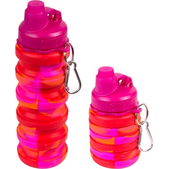Бутылка для воды складная 500мл,  24 x 7 см, силиконовая, с метал.крышкой, оранжево-розовая