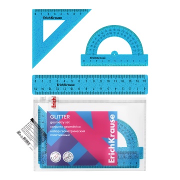 Набор геометрический малый пластиковый ErichKrause Glitter, (линейка, угольник, транспортир), zip-па