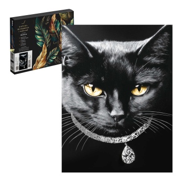 Картина по номерам на холсте с поталью 30*40см "Кошка с ожерельем"