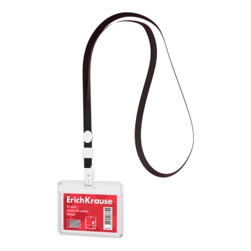 Бейдж горизонтальный в комплекте с лентой ErichKrause слайдер, размер вставки 85х54 мм, прозрачный,