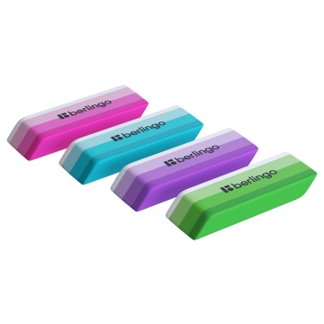 Ластик Berlingo "Stripes", прямоугольный, скошенный, термопласт. резина, цвета ассорти, 50*19*9мм(BLc_00600)