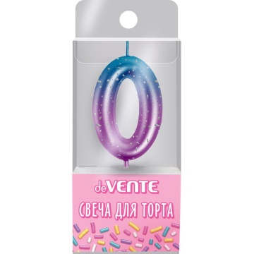 Свеча-цифра "0" Degrade 6 см, метал.цвет+напыление серебрян.точками