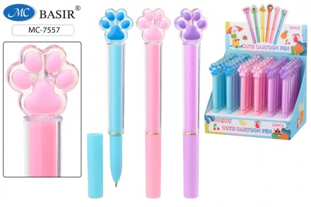 Шариковая ручка: детская; "ЛАПКИ"; одноразовая, оригинальный цветной корпус .ассорти., цвет чернил синий.