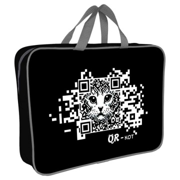 Папка А4 (360*270*80) с ручками, молния, ткань "QR-кот "