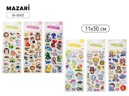 Наклейки декоративные 11*30см  "Детский микс" объемные, 6 диз.