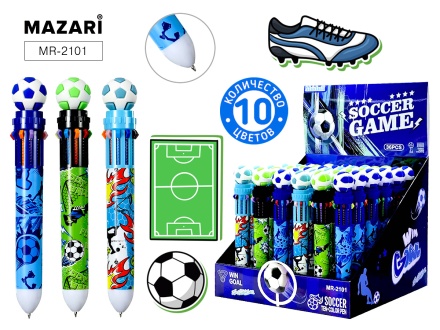 Ручка шар. многоцв.10-ти цветная, "Win goal" цветной корпус, 0,7мм