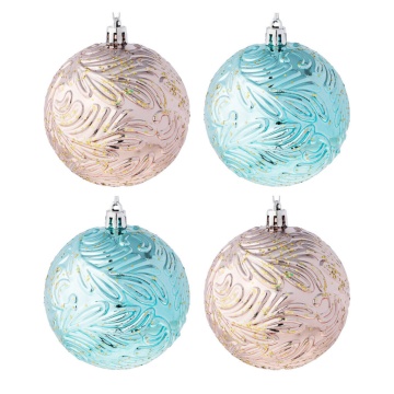 Набор елочных шаров 8 см, 4 шт., розовый, голубой, пластик