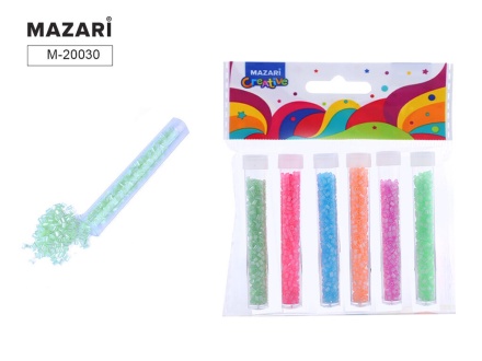 Бисер для декорат.работ, в пласт.тубах, ассорти  6 цветов, 2мм*7гр.