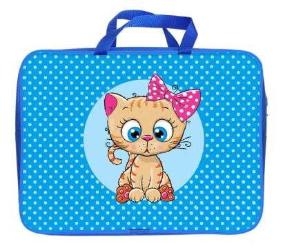 Папка А4 (360*270*80) с ручками, молния, ткань "Кошечка в бантике"