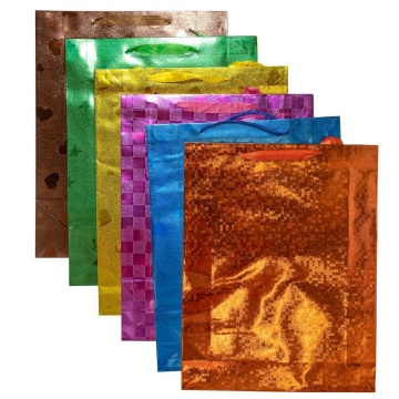 Пакет подар. бумажн.  голография 29*38*9 см, 130 гр/м2  Ассорти один цвет в упаковке