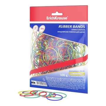 Канцелярские резинки для денег ErichKrause диаметр 40 мм/длина 60 мм, ассорти (в пакете с европодвес