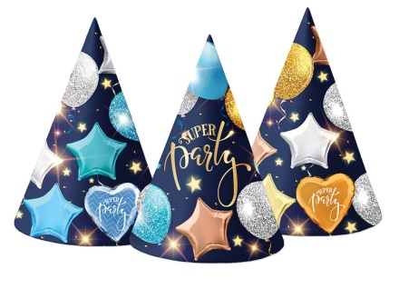 Колпак карнавальный "С Днем Рождения" 16см, 6 шт/уп