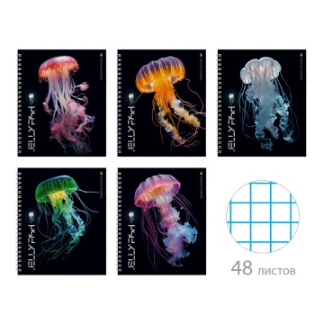 Тетрадь А5 48л кл. гребень Альт "Медузы фентези" глянц.лам. БЕЗ ПОЛЕЙ