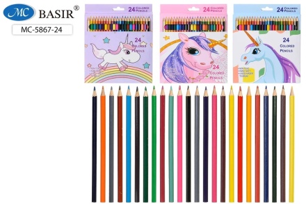 Карандаши цветные. 24 шт. "ЕДИНОРОГ". Деревянные. Ассорти