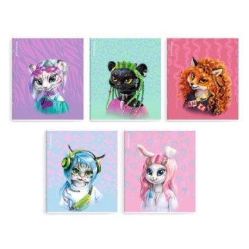 Тетрадь, 48 л, клетка, арт. 63157. 5 ТЕХНО КРОШКИ мягкий переплёт (2 скобы), обложка - конгрев + выборочный ТВИН УФ-лак, мелованный картон 210 г.м², Упаковка Ассорти.