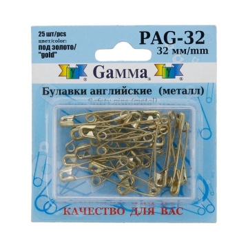 Булавки английские, метал. размер 32мм, 25шт, золото
