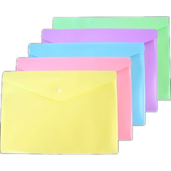 Конверт на кнопке А4 0,18мм, Pastel, непрозрачная, 5цв.