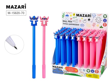 Ручка шариковая ЗУБАСТИК (Лабубу). 0.7 мм, цв.пластик.корпус, сменный стержень 110мм, 6 цветов ассорти. Синяя
